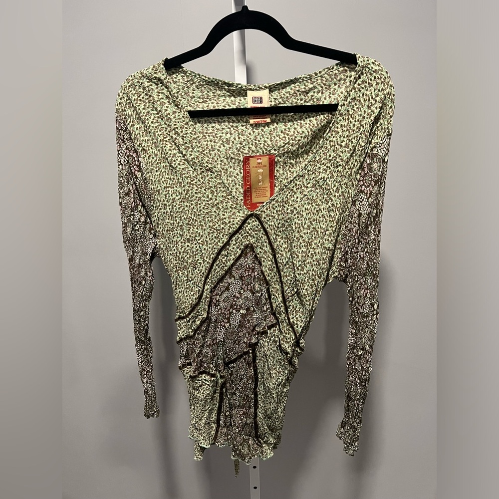 NWT Faded Glory Green Y2K Ditsy Floral Boho Grunge Cottagecore Pleated 22W/24W